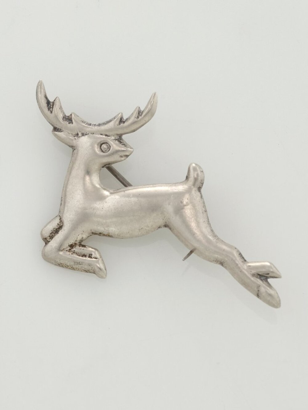 Antique Mexican Sterling Silver Reindeer Stag Brooch / Pin, 925 Figural Jewelry